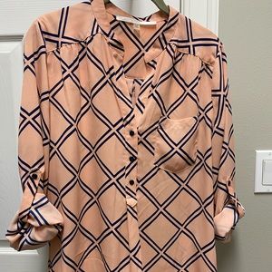 Salmon and navy blouse